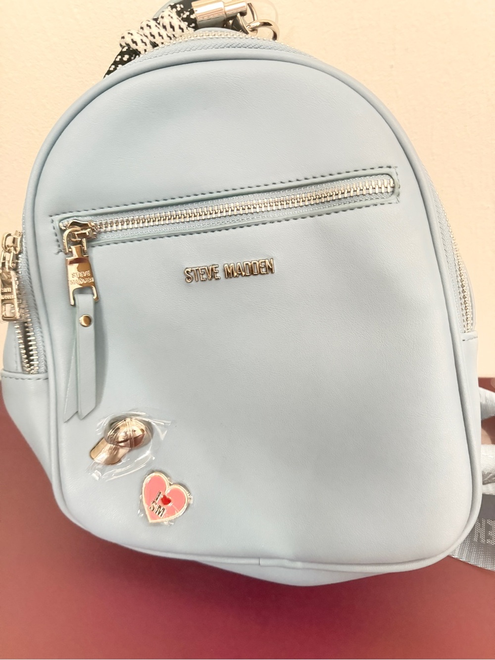 Steve Madden Powder Blue Mini Backpack with Gold Hardware